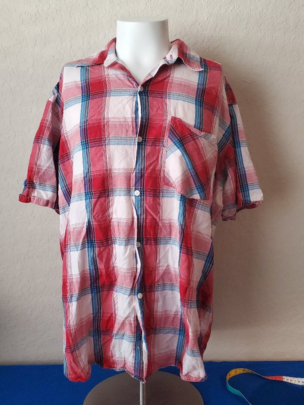 Vintage 90s JNCO Jeans Plaid Button Up Shirt Red Blue White Y2K Skate Streetwear